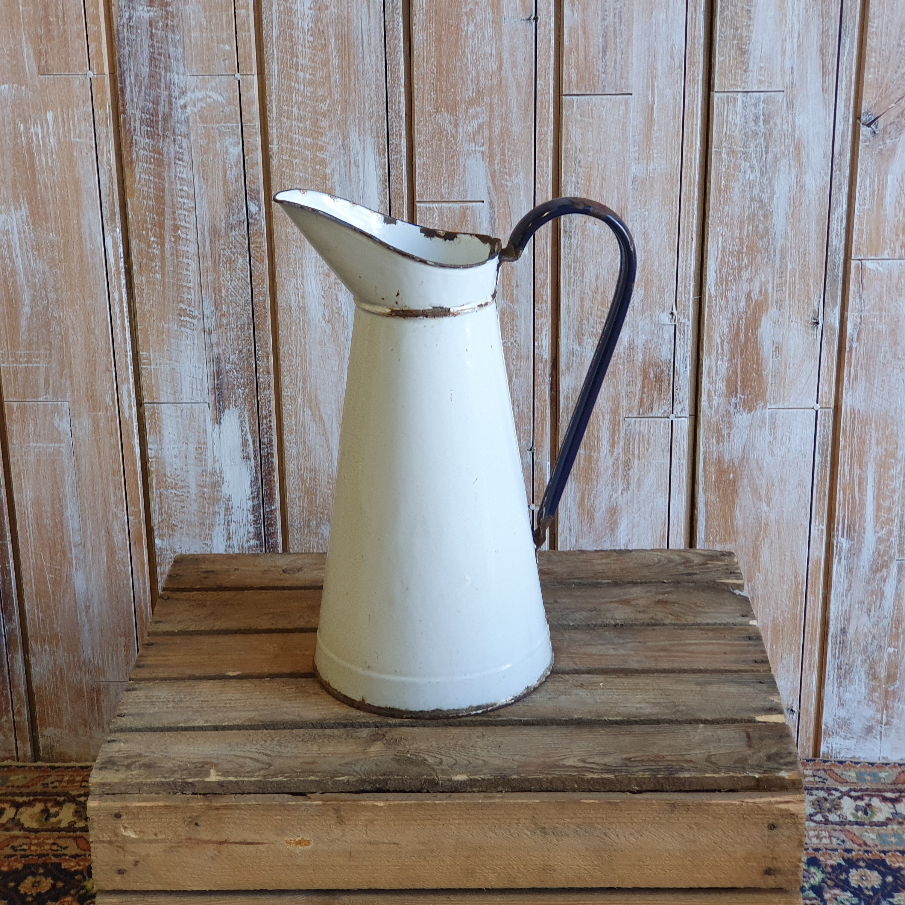 Large White Vintage Enamel Jug