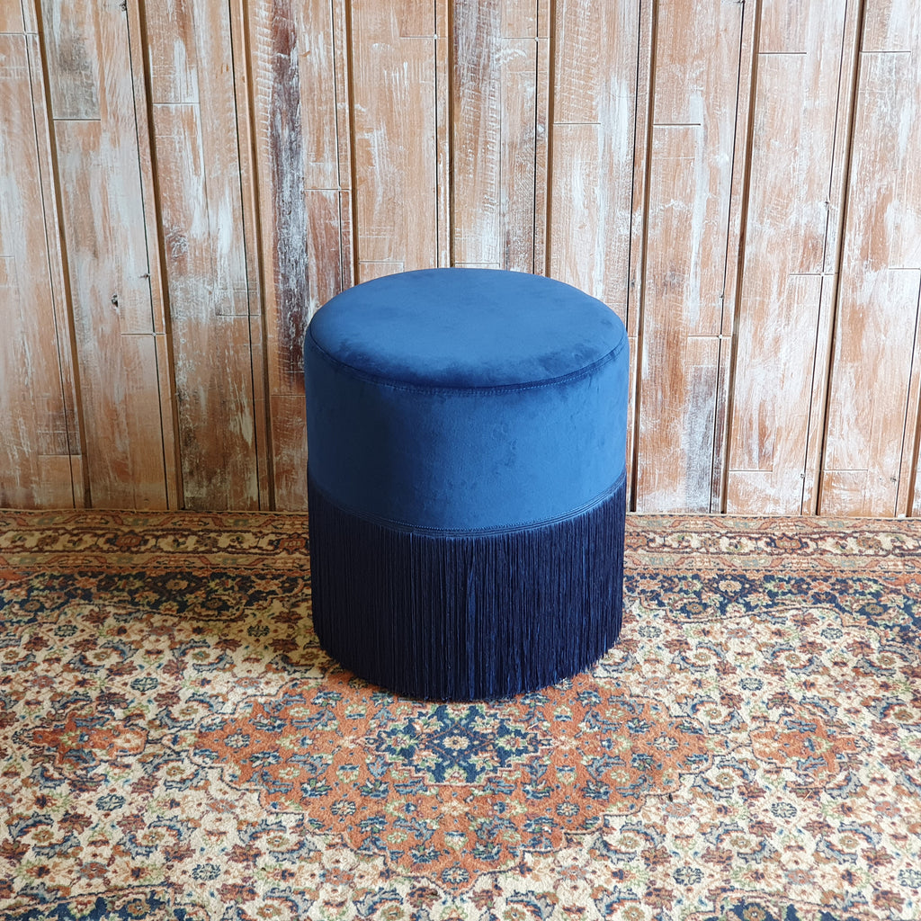 LUNA: Contemporary  Blue Tassel Stool