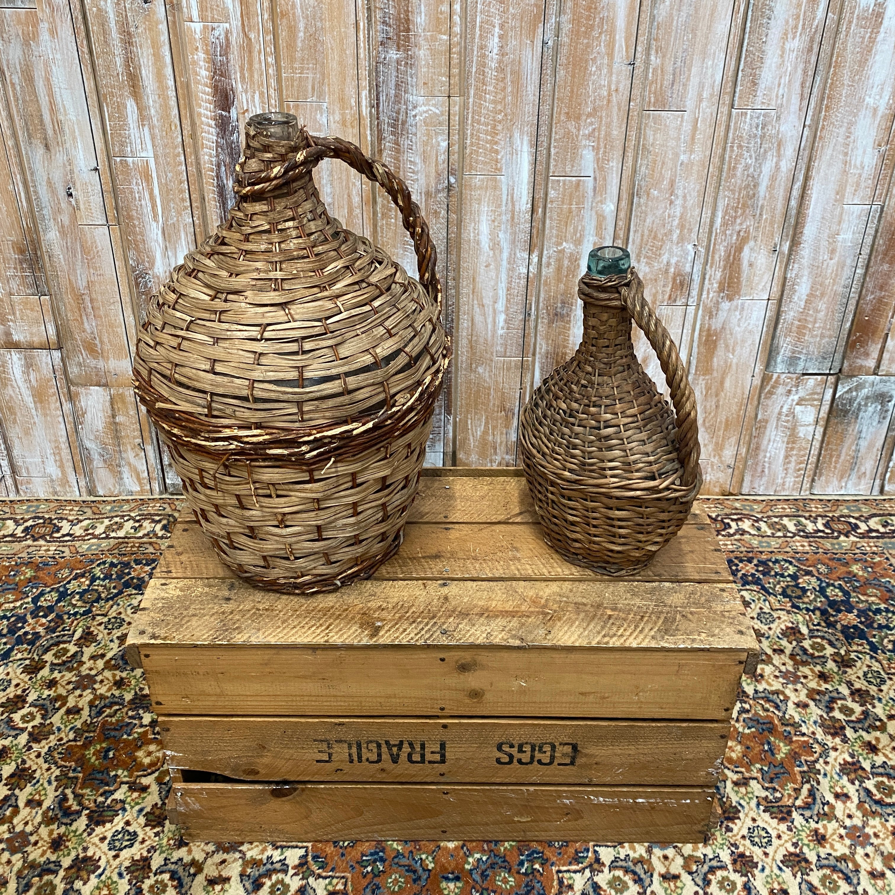 Wicker Vintage Bottles
